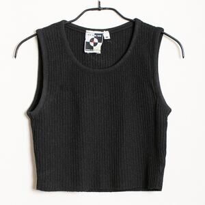 Vintage 90s Y2K Its Our Time Ribbed Knit Crop Tank Top Black M Fashion Avenue